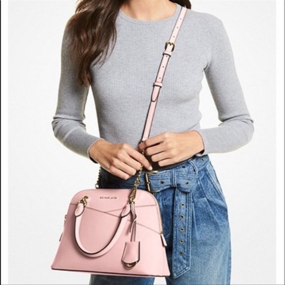 Michael Kors Jet Set Travel Medium Leather Dome Satchel Powder Blush Multi - Picture 1 of 16